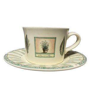 Pfaltzgraff Naturewood Cream & Green Botanical Gardening Herbs Cup & Saucer Set